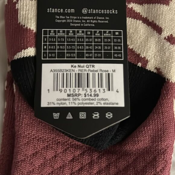 STANCE UNISEX QUARTER SOCKS CASUAL THE KE NUI IN REBEL ROSE HAVE COMBED COTTON - Picture 5 of 5